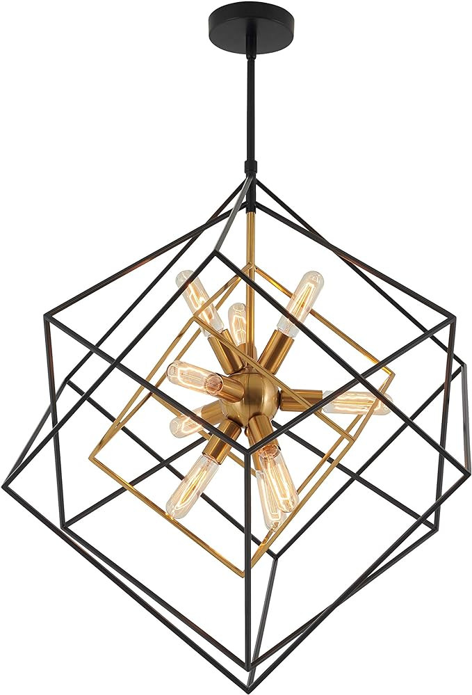 Artika Lighting Imperium Mid Century Light Fixture Dining Room Chandelier, Aged Brass Gold and Bl... | Amazon (US)