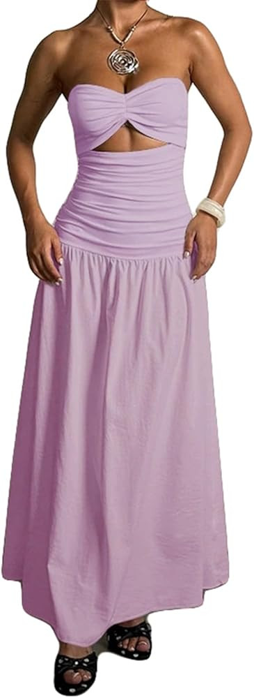 Qikaka Women's Off Shoulder Ruched Ruffles Solid Bodycon Sexy Nightclub Party Dress | Amazon (US)