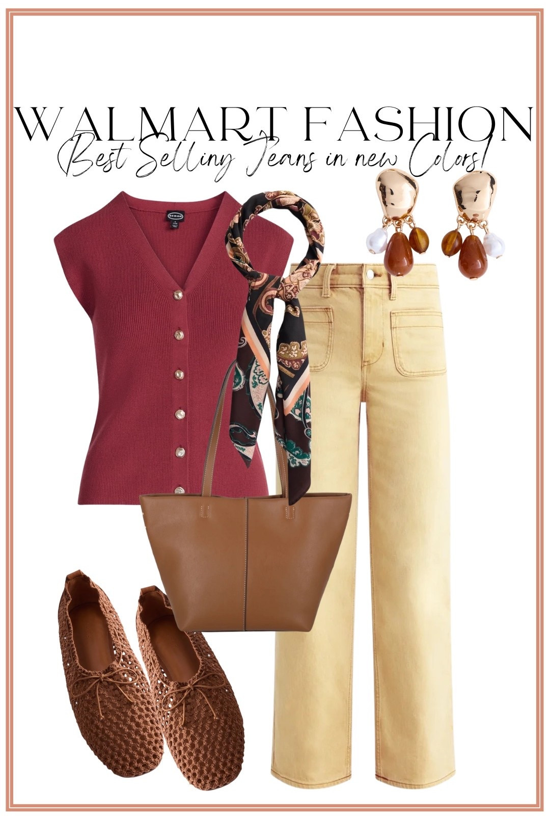 The BEST selling Walmart jeans are back in NEW COLORS! 🙌 These wide leg jeans have been such a good Walmart fashion find, and I am loving this new neutral shade for fall! Paired with the burgundy sweater vest, brown crochet ballet flats, printed scarf and classic tote, this entire outfit has such an expensive, polished look without the price tag. Such an easy Walmart fall outfit to recreate and wear on repeat! 🤎

#walmartfashion #walmartfinds #walmartnewarrivals #walmartstyle #walmartfashionfinds #walmartjeans #widelegjeans #fallfashion #falloutfits #falloutfitideas #burgundyoutfit #sweatervest #balletflats #affordablefashion #womensfashion

#LTKxWalmart #LTKPetite #LTKootd