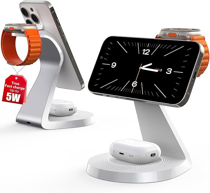 3 in 1 Charging Station for Apple Devices,Mag-Safe Charger Stand Fast Charging,Wireless Charger f... | Amazon (US)