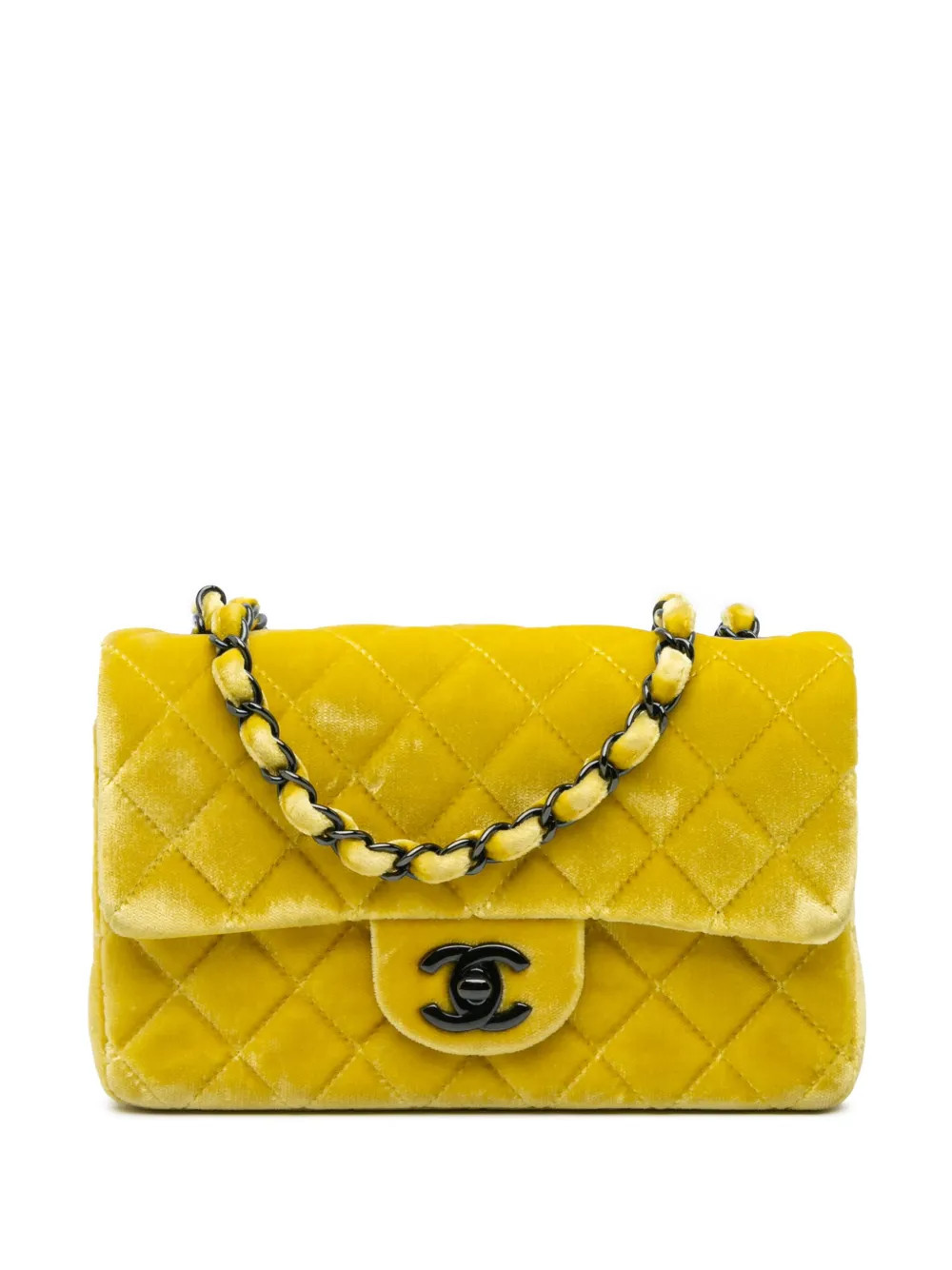 CHANEL Pre-Owned 2014-2015 Mini Rectangular Classic Velvet Single Flap crossbody bag - Yellow | Farfetch Global