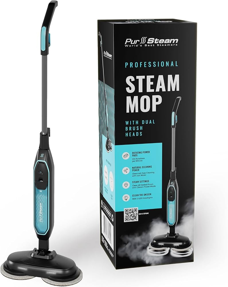 PurSteam ScrubMaster Steam Mop with Dual Scrubbing Head, LED Headlights, Adjustable Steam Control... | Amazon (US)