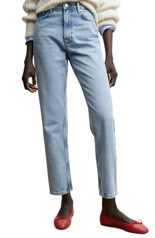 MANGO Mom High Waist Straight Leg Jeans in Medium Blue at Nordstrom, Size 6 | Nordstrom