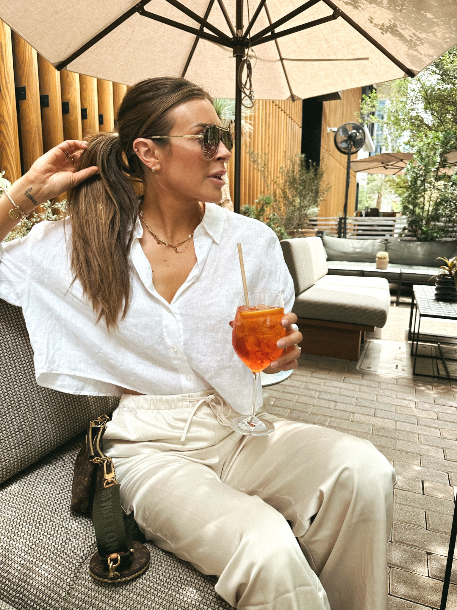 White linen top (comes in several colors); satin straight leg drawstring pants (wearing small tall & come in several colors)  

#LTKunder100 #LTKsalealert #LTKunder50