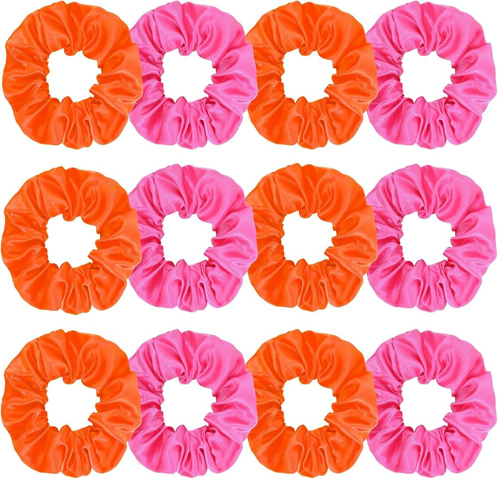Silk Satin Scrunchies for Women Girls 12 PCS Pink and Orange Hair Scrunchies Silk Satin Hair Ties... | Amazon (US)