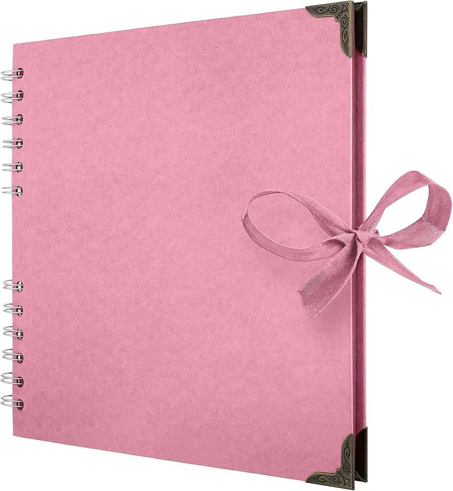 Bstorify Square Scrapbook Photo Albums 8 x 8 Inch Pink Thick Paper, Hardcover, Metal Corners, Rib... | Amazon (US)