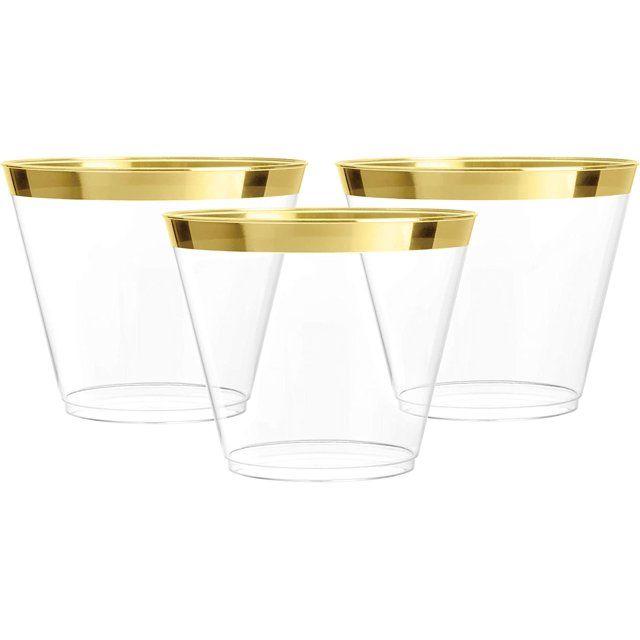 Prestee 100 Gold Plastic Cups | 9 oz | Hard Disposable Cups | Plastic Wine Cups | Plastic Cocktai... | Walmart (US)