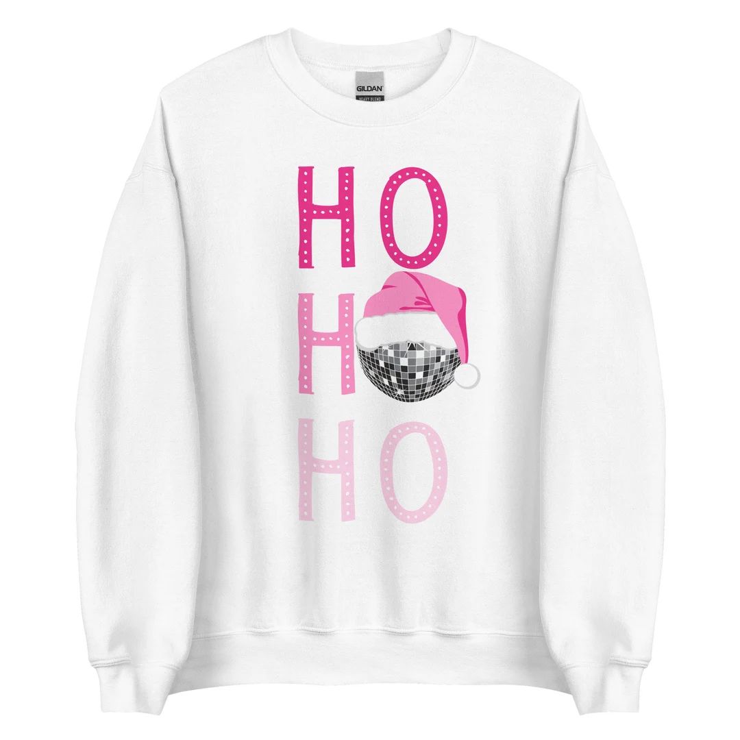 HO HO HO disco ball pink Christmas Sweatshirt for holiday season, matching family outfits, or ugl... | Etsy (US)