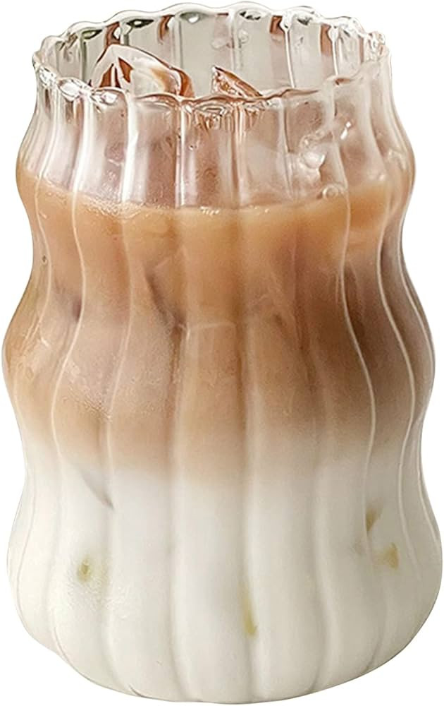 Ochine Ribbed Drinking Glasses Ribbed Glass Cups Ribbed Glassware Wine Glasses Coffee Cups Cockta... | Amazon (US)