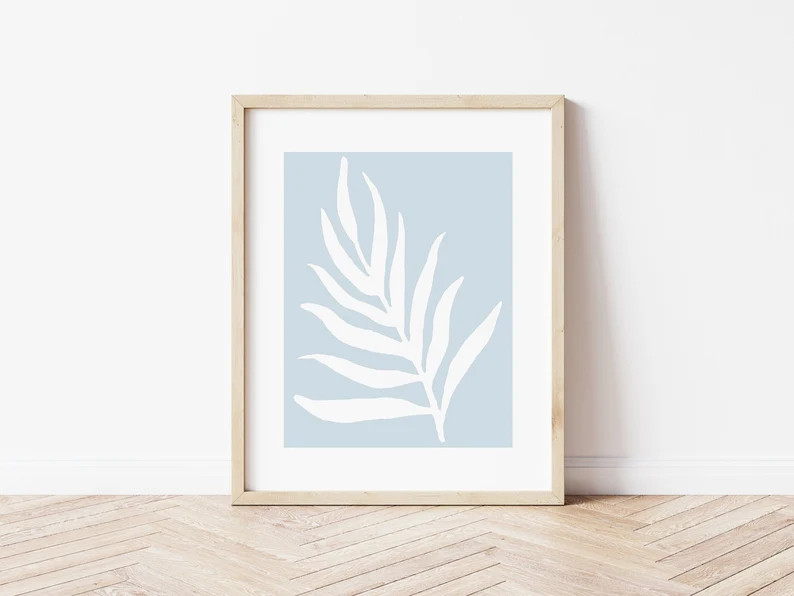 Palm Branch Printable, Blue Botanical Print, Botanical Printable, Coastal Wall Art, Palm Tree Pri... | Etsy (US)