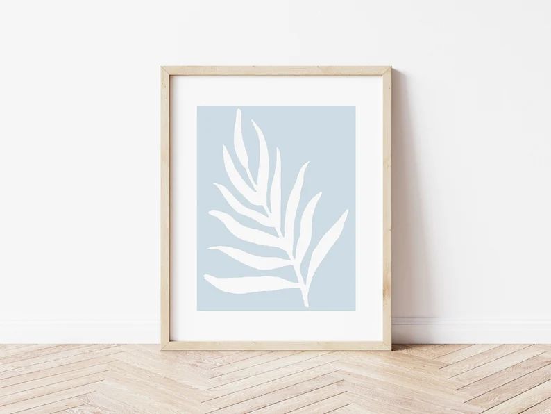 Palm Branch Printable, Blue Botanical Print, Botanical Printable, Coastal Wall Art, Palm Tree Pri... | Etsy (US)