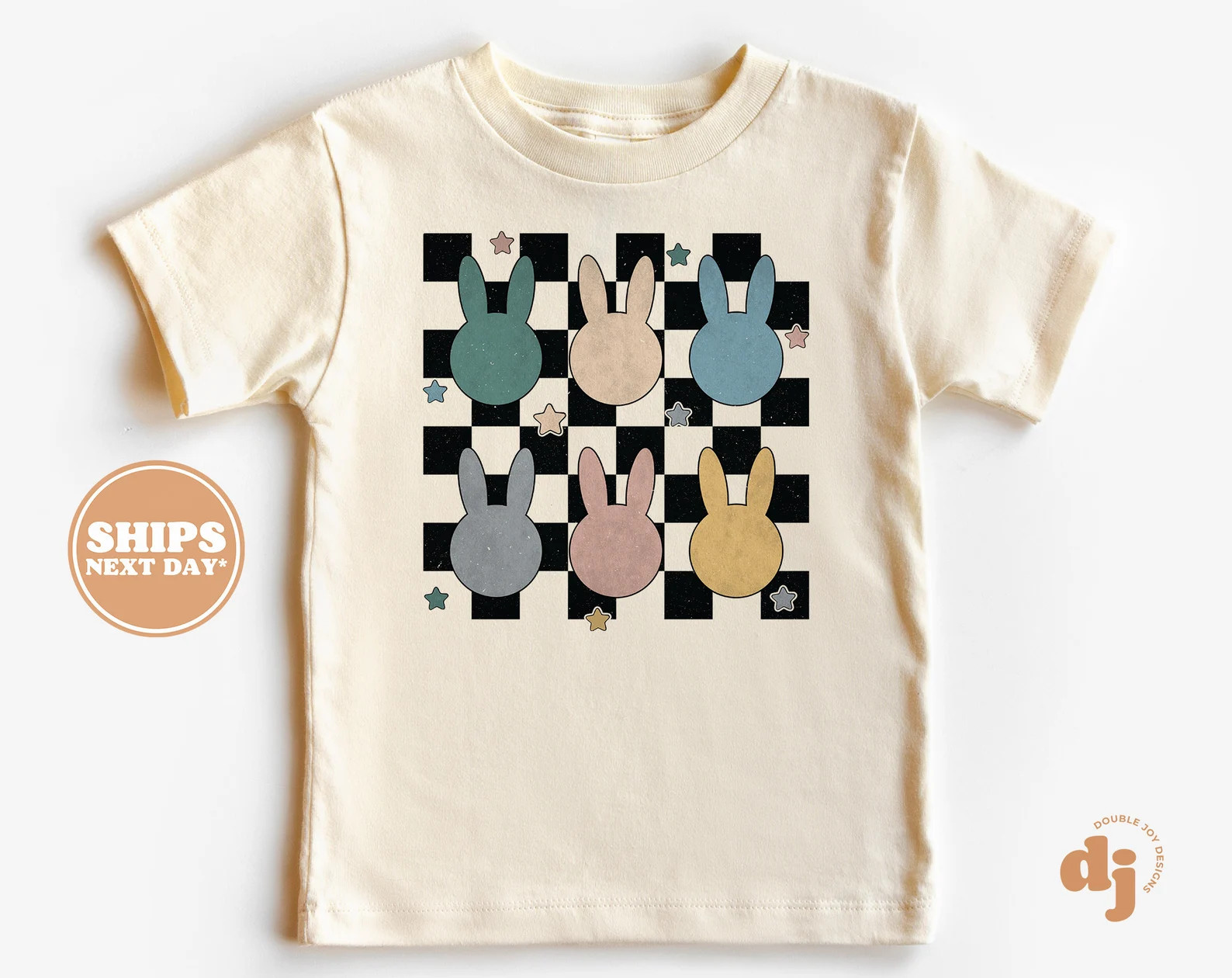 Kids Easter Shirt Bunnies Black Checkered Kids Retro Tshirt Easter Retro Natural Infant, Toddler ... | Etsy (US)