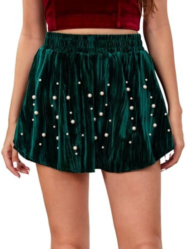 Kaei&Shi Pearl Velvet Mini Skirt,High Waisted Skort,Holiday Outfit Date Night Birthday Shorts Val... | Amazon (US)