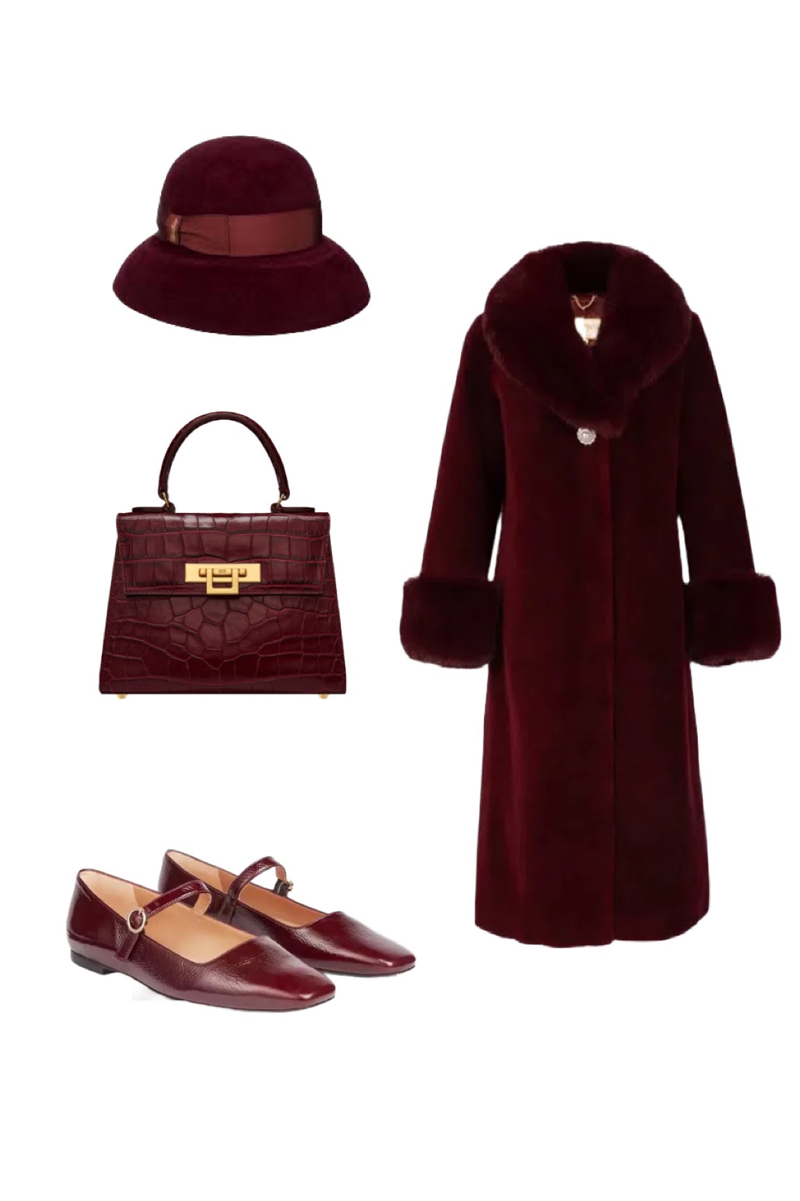 Burgundy is THE hottest colour right now - but these vintage inspired autumn winter pieces will never date! How amazing is this Sunset Boulevard faux fur collar and cuff trimmed coat in deep burgundy “rosso” by Santiini London from Wolf and Badger? Full on Old Hollywood vibes! Then from top to bottom the Audrey hat by Borsalino, top handle bag in wine leather by Lalage Beaumont and the Willow Mary Janes by LK Bennett where you can get a 15% discount on full price styles with my promo code REBECCALIPKINAUTHOR15 

#LTKautumn #LTKuk #LTKluxury
