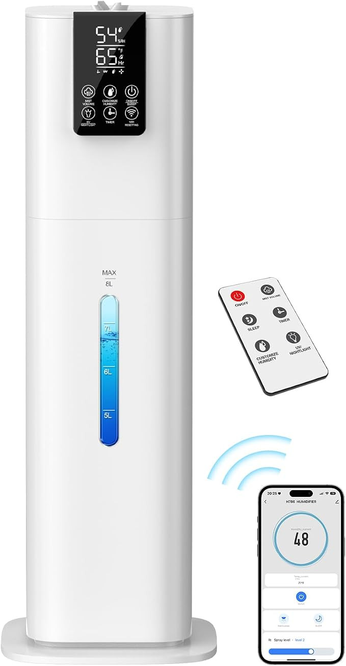 Smart Humidifiers Large Room Bedroom Home,2.11Gal(8L) Quiet Top Fill Cool Mist Humidifier,Smart A... | Amazon (US)