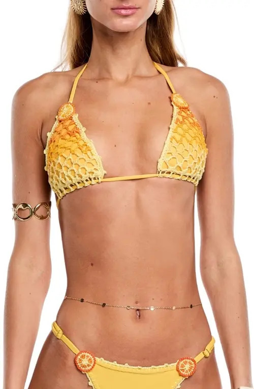 Capittana Pima Cotton Crochet Overlay Bikini Top in Orange at Nordstrom, Size Small | Nordstrom