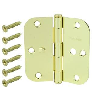 Everbilt 3-1/2 in. Bright Brass 5/8 in. Radius Security Door Hinges Value Pack (3-Pack) 13704 | The Home Depot