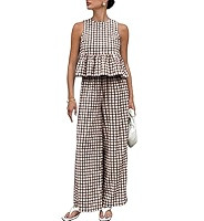 Tanming Women's 2 Piece Set Outfits Gingham Plaid Tank Tops Wide Leg Pants Matching Lounge Sets | Amazon (US)