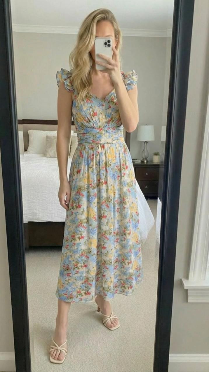 🌼💙 YOUR NEW FAVORITE SPRING DRESS 💙🌼
This dreamy blue floral midi is giving cottagecore princess and I am NOT sorry about it 🥹✨ The delicate multicolor floral print, ruffle flutter sleeves, and cinched waist make it absolutely effortless and feminine!
Perfect for SO many occasions — wear it to a wedding, brunch, Easter, a garden party, or honestly just because 🌸 Paired with strappy cream heels to keep it soft and romantic 🤍
🔗 Everything linked in my LTK! Tap to shop 👆

✨ KEYWORDS ✨
blue floral midi dress | floral midi dress | flutter sleeve dress | ruffle sleeve dress | cottagecore dress | spring midi dress | wedding guest dress | spring wedding guest | garden party outfit | Easter dress | bridal shower dress | baby shower outfit | blue spring dress | pastel floral dress | multicolor floral dress | cinched waist dress | feminine dress | romantic dress | dreamy dress | spring dress 2025 | special occasion dress | date night dress | strappy heels | square toe sandals | cream sandals | spring OOTD | spring outfit inspo | what to wear this spring | floral fashion | feminine style | soft girl outfit | spring event outfit | OOTD 

 