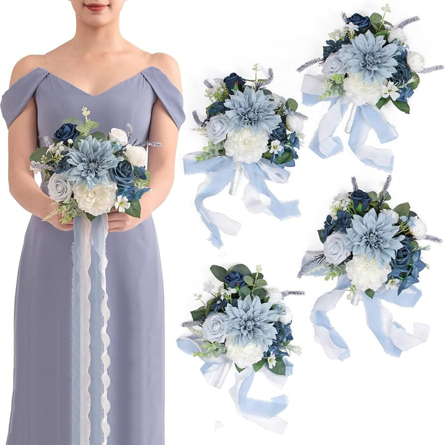 TINGE TIME 7inch Wedding Bouquets for Bridesmaid, Artificial Flowers Cascading Bridal Bouquet for... | Amazon (US)