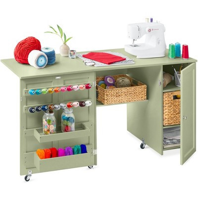 Best Choice Products Large Portable Multipurpose Folding Sewing Table w/ Magnetic Doors, Craft Storage - Sage | Target