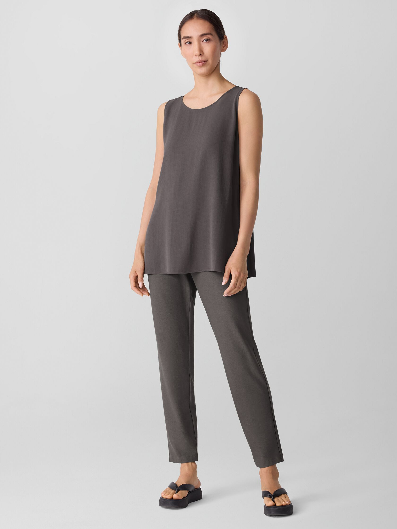 Silk Georgette Crepe Ballet Neck Long Tank | Eileen Fisher