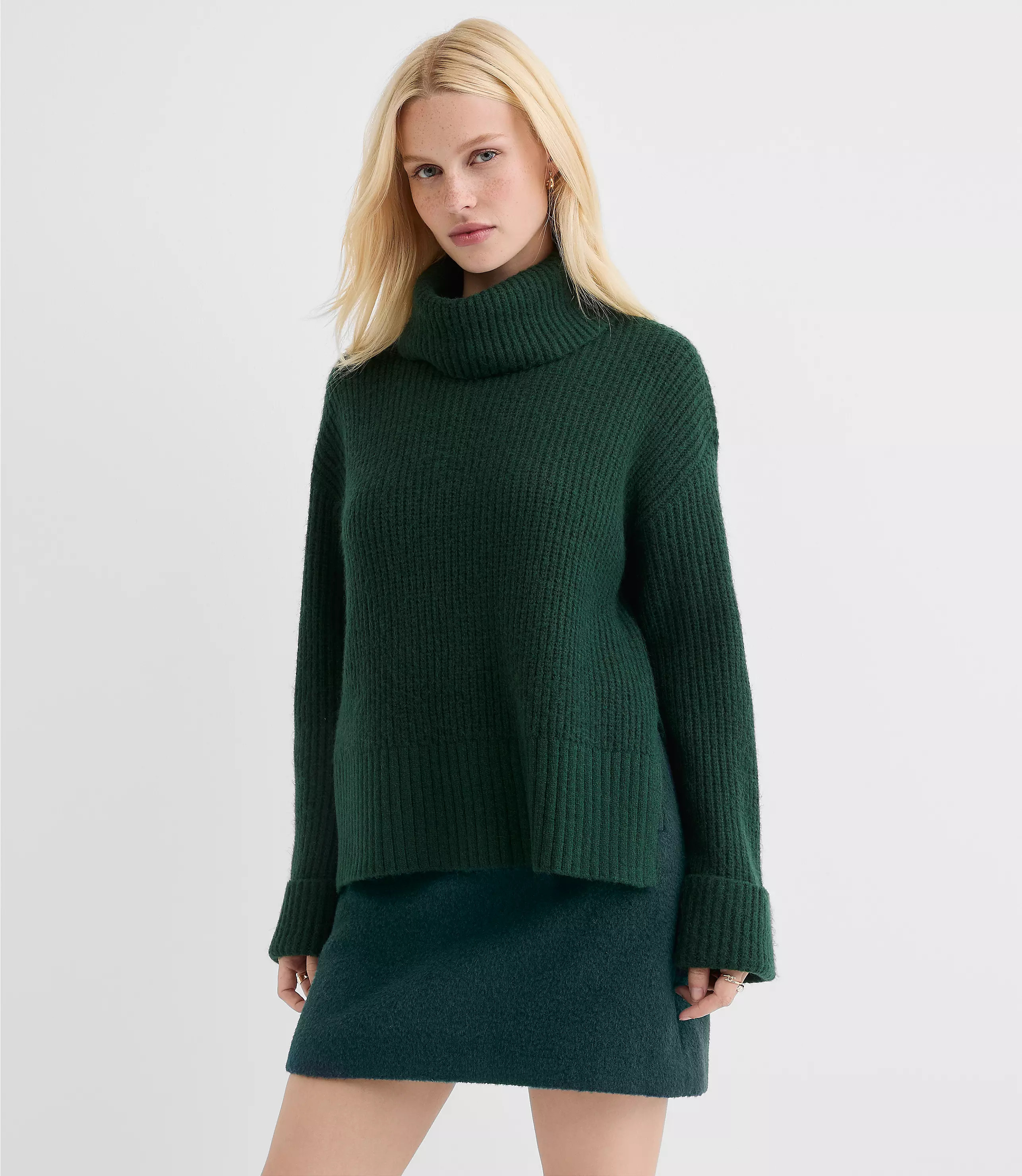 Cuffed Ribbed Mock Neck Sweater | LOFT
