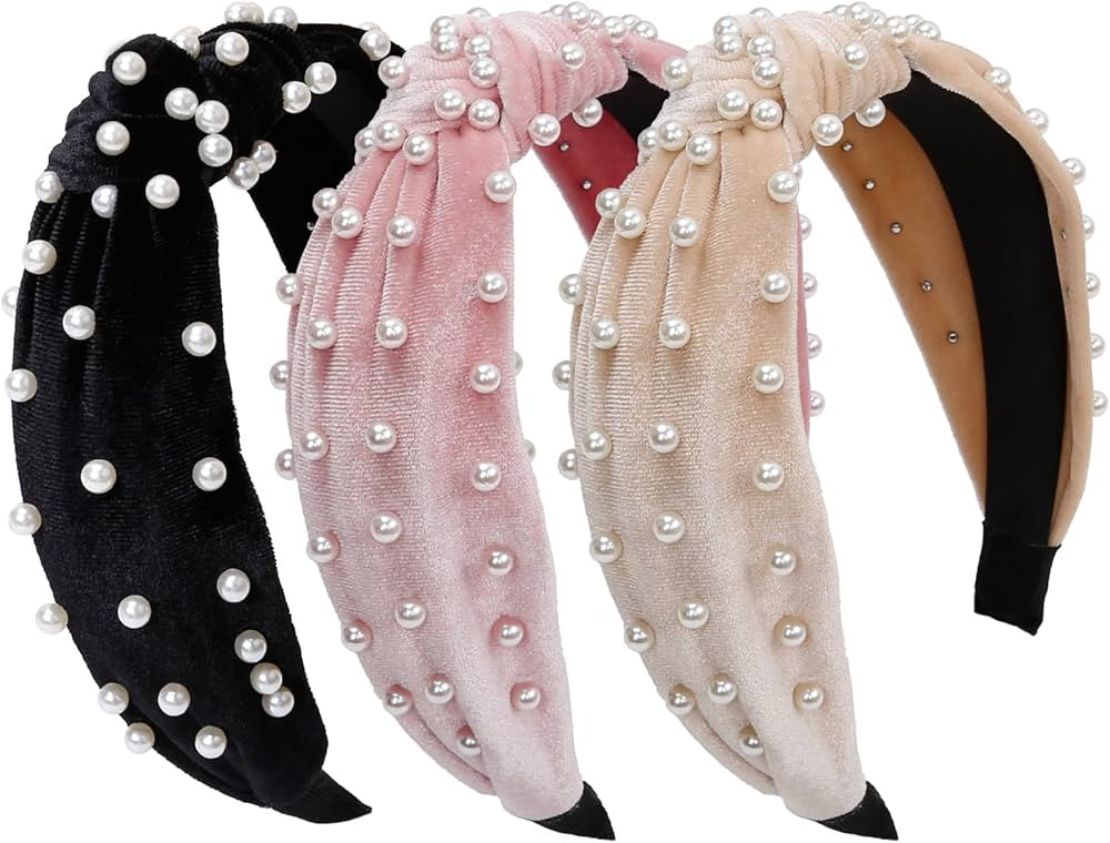 Pearl Knotted Headbands for Women Top Knot Head Bands Wide Headband for Women’s Hair Fashion Th... | Amazon (US)