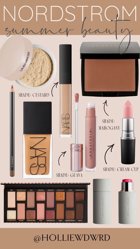 Mac lipstick in cream cup
Mac liner in cork 
Translucent blur setting powder 
Nars foundation in Barcelona
Blush in shade poppet
Gloss in shade guava 
Bronzer in shade mahogany
Concealer in shade custard

@nordstrombeauty #nordstrompartner