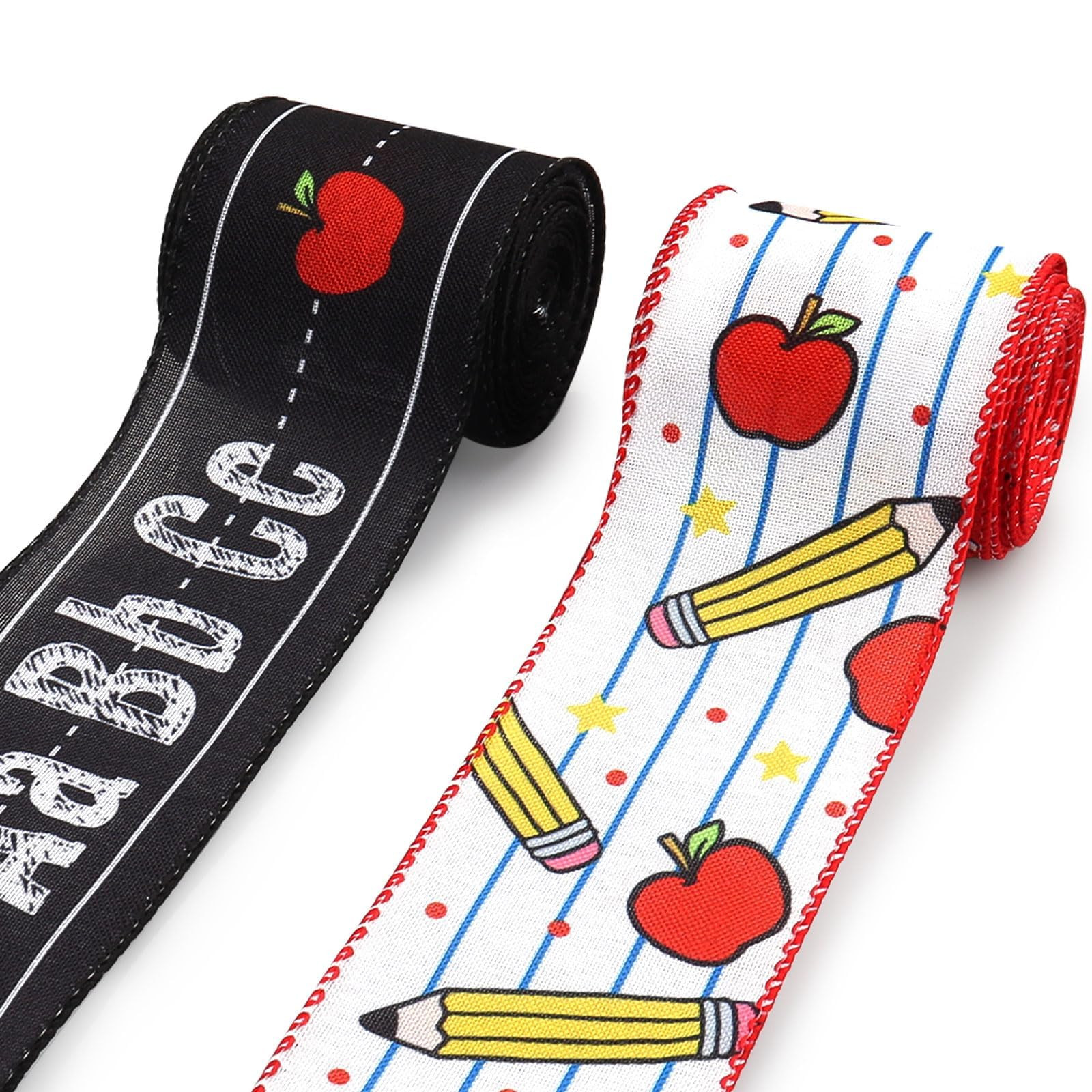 Hying 2 Rolls Back to School Ribbons for Wreath Bows, 2.5"×10 Yards Wired Edge Ribbons Black Bur... | Amazon (US)