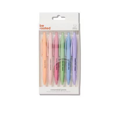Be Rooted 6pk Ballpoint Pen Black Ink Soft Touch Affirmation Sayings: Art Stationery, 1.0mm Point... | Target