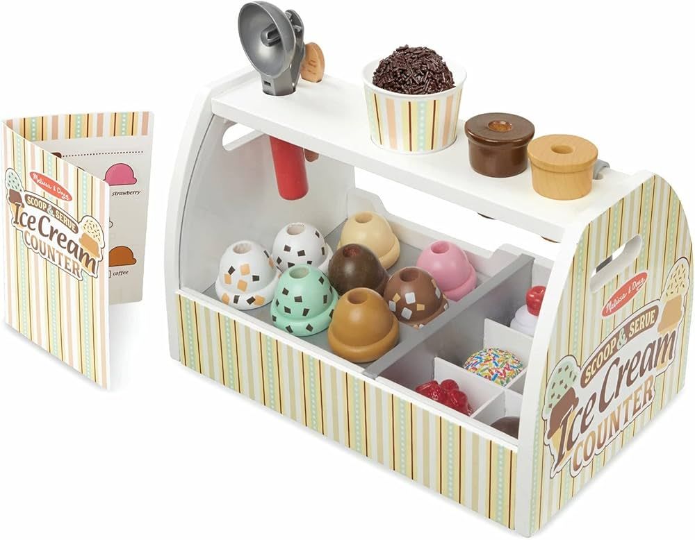 Melissa & Doug Wooden Scoop and Serve Ice Cream Counter (28 pcs) - Play Food and Accessories - Pr... | Amazon (US)