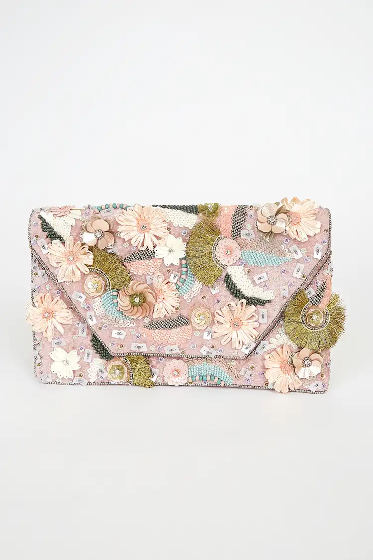 Perfectly Vibrant Mauve Pink Velvet Multi Beaded Clutch | Lulus (US)
