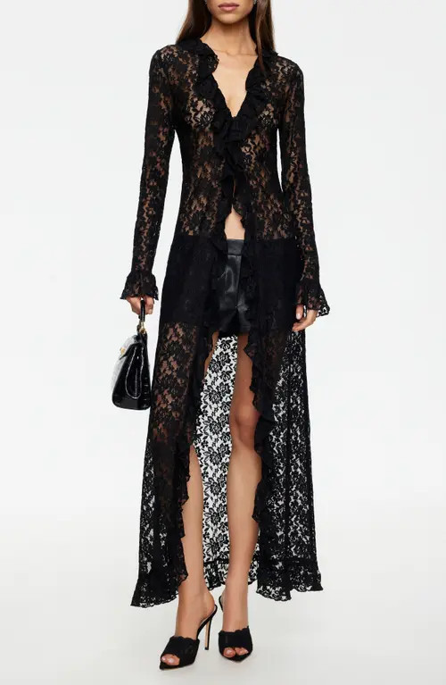 LIONESS Long Nights Lace Maxi Dress in Noir at Nordstrom, Size Small | Nordstrom