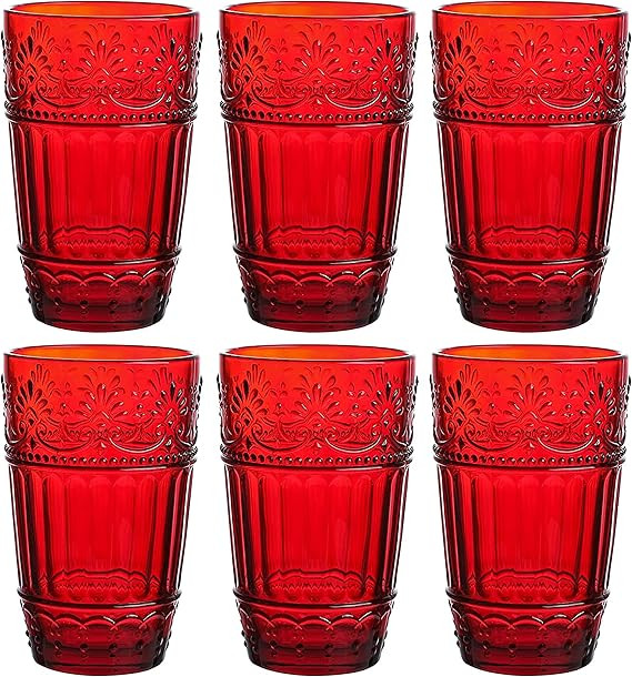 WHOLE HOUSEWARES | Glass Tumblers | Set of 6 Drinking Glasses | 11oz Embossed Design | Drinking C... | Amazon (US)