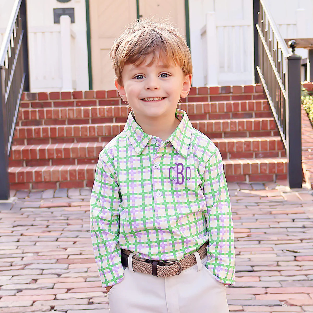 Green Yellow And Purple Plaid Knit Polo | Classic Whimsy