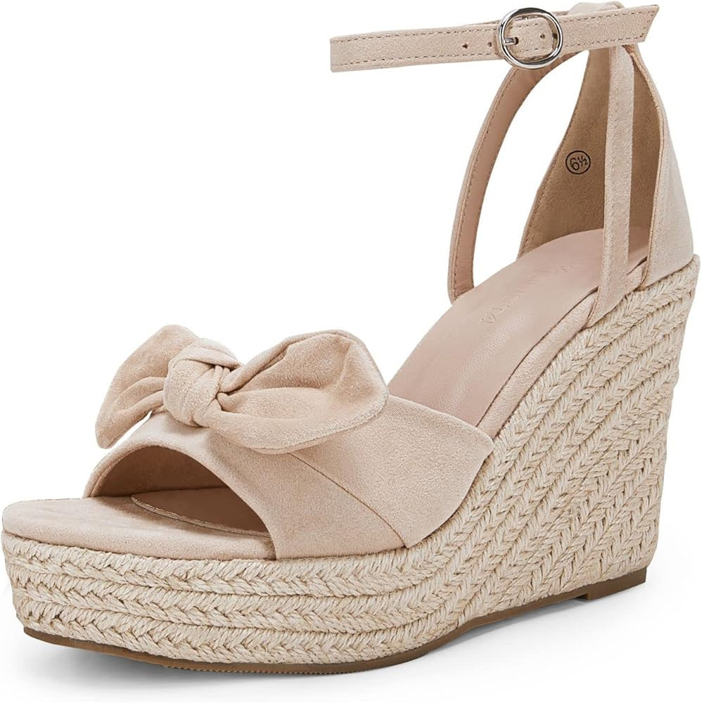 Rilista Womens Wedge Platform Sandals Cute Bowknot Open Toe Espadrille High Heels Buckle Ankle St... | Amazon (US)