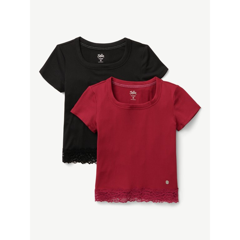 Justice Girls 2-Pack Scoop Neck with Lace Trim Tee, Sizes XS-XLP | Walmart (US)