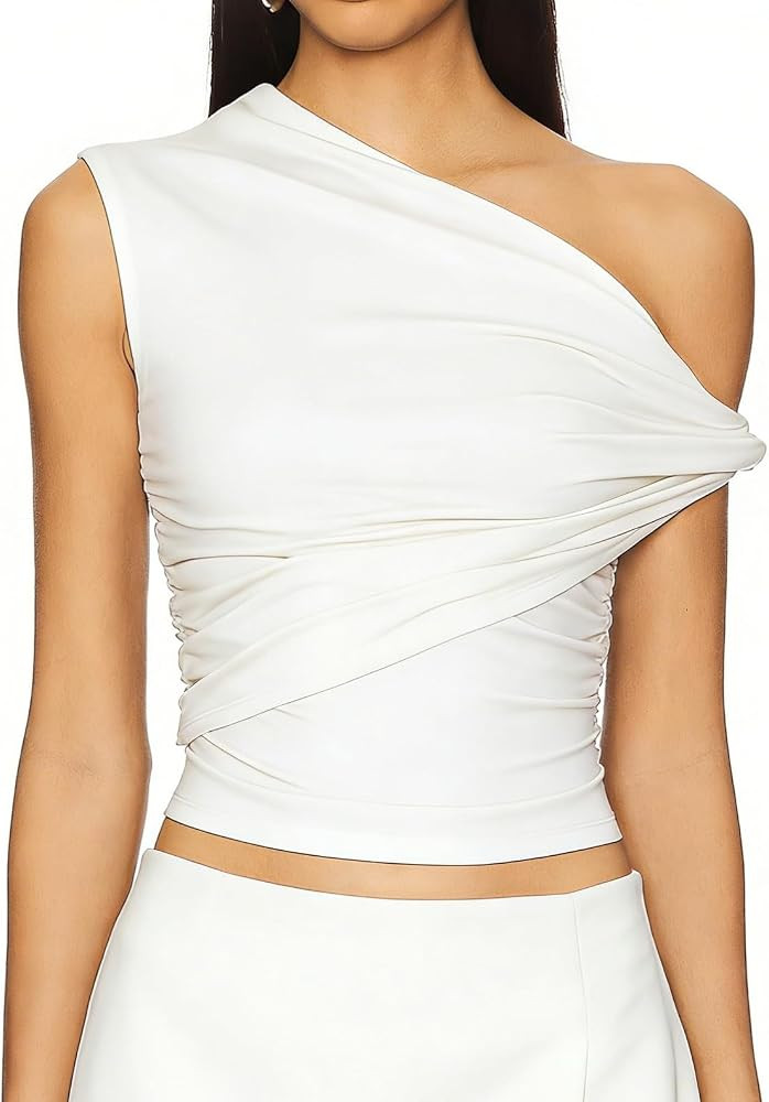 Cantonwalker Womens Off Shoulder Crop Top Sleeveless Going Out Shirt Twisted Strap Double Layered... | Amazon (US)