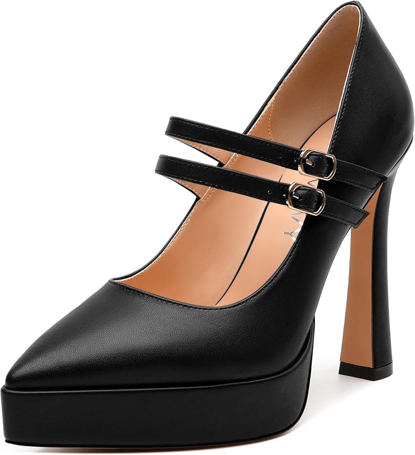 Pointed Toe High Heels for Women - Platform Stiletto Pumps with Double Buckle Back Straps, Office... | Amazon (US)