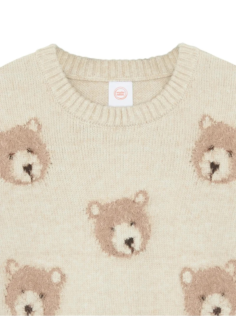 Wonder Nation Girls Novelty Feather Yarn Bear Icon Sweater, Sizes 4-18 & Plus | Walmart (US)