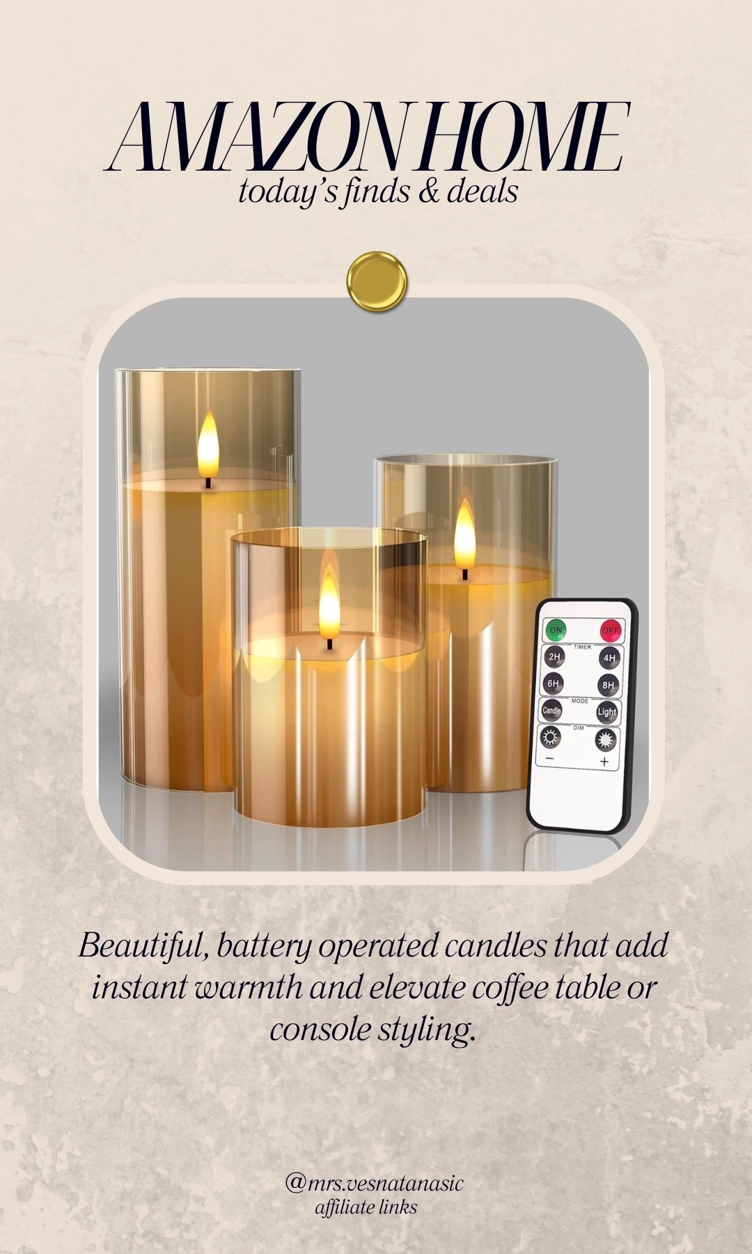These battery candles instantly warm up a space.
Perfect for coffee table or console styling. Linked here.

#LTKHome