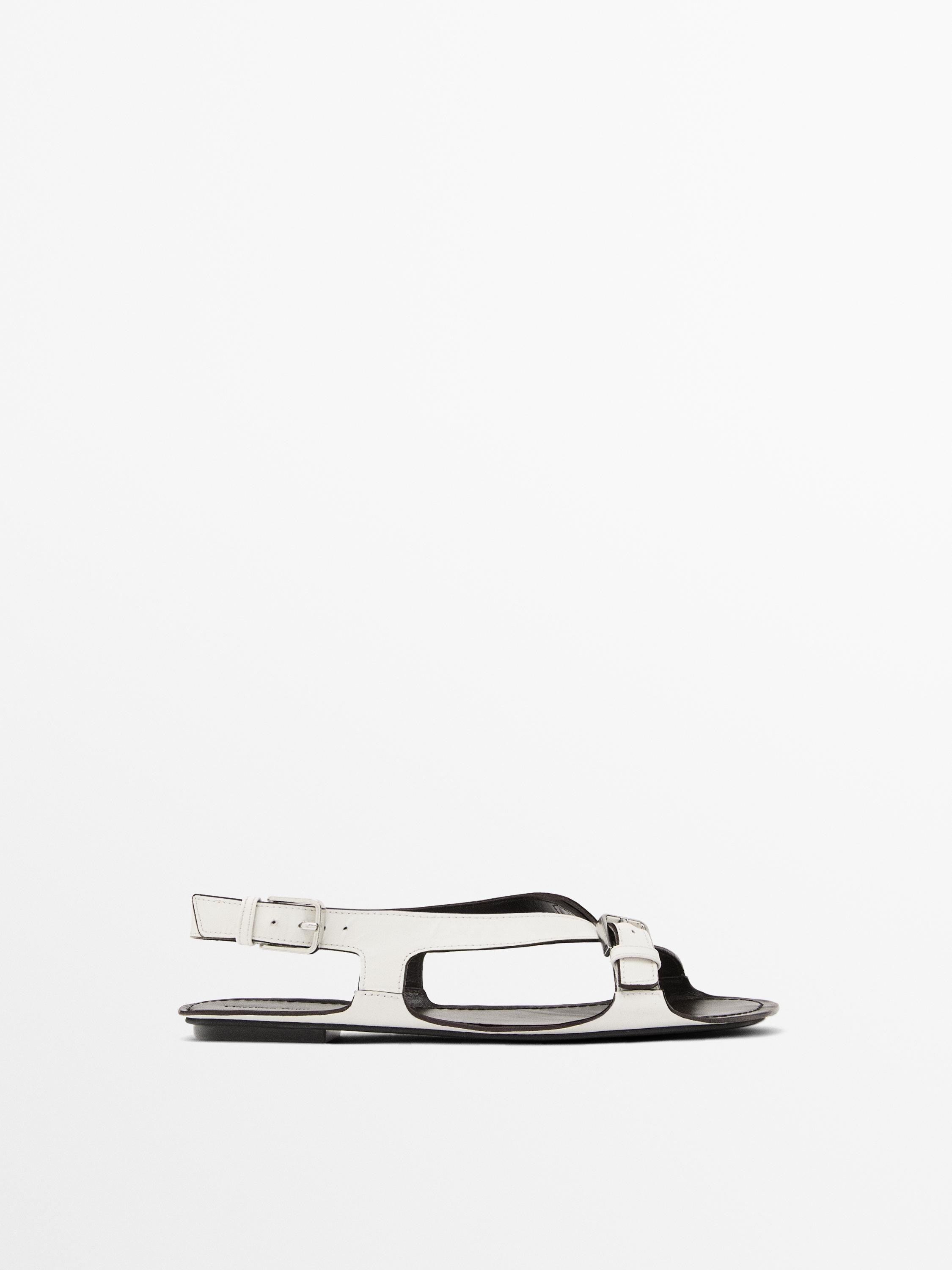 Flat leather sandals with buckles | Massimo Dutti US