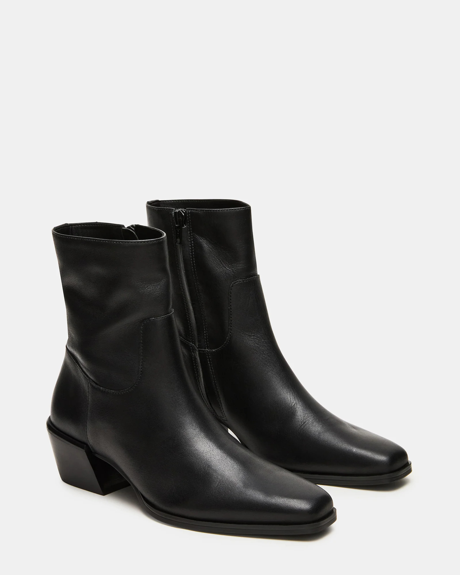 DANEY Black Leather Square-Toe Women's Ankle Boot | Steve Madden (US)