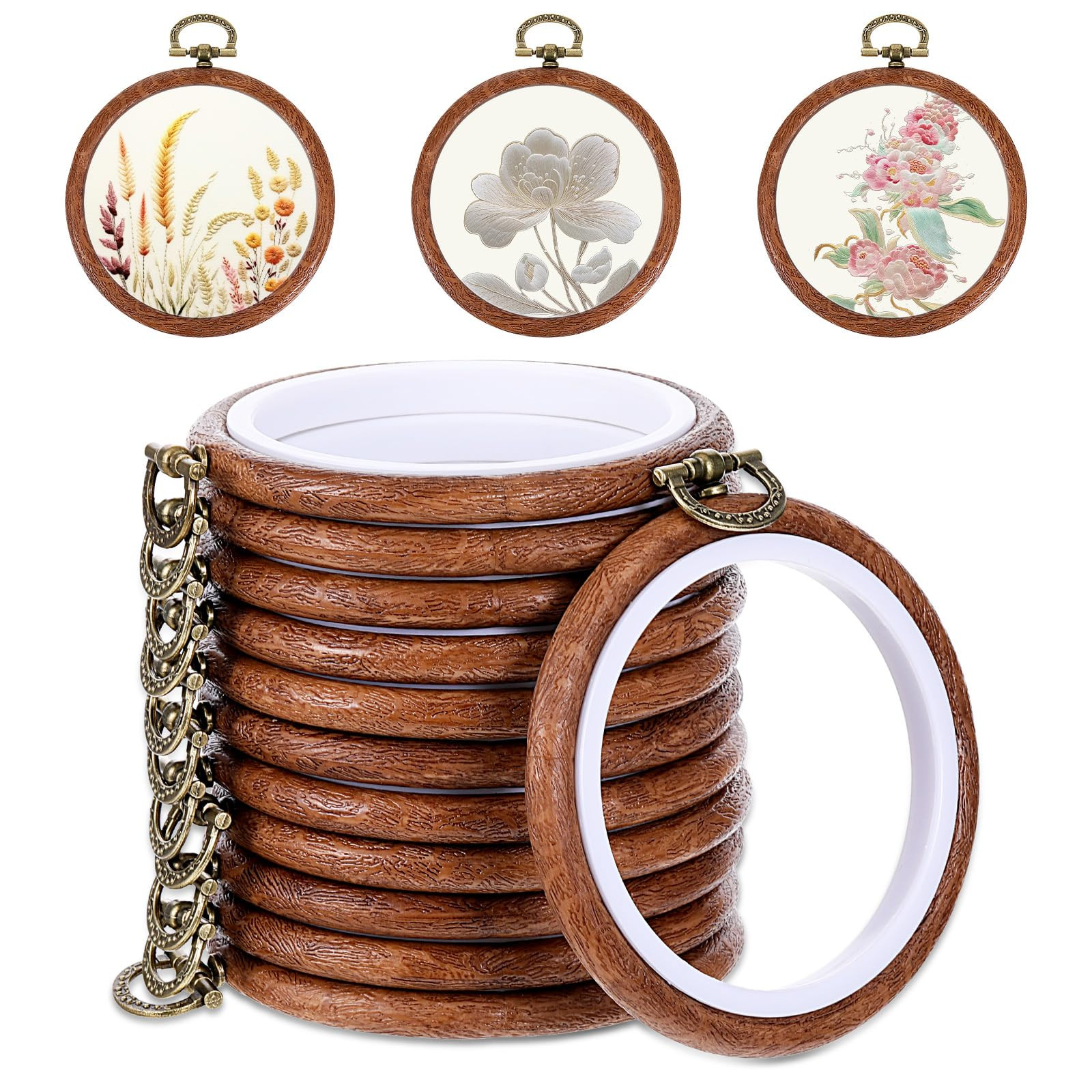 Oqqlin 12 Pcs Embroidery Hoop, 3 Inch Round Small Embroidery Hoops Rubber Imitation Wood Cross St... | Amazon (US)