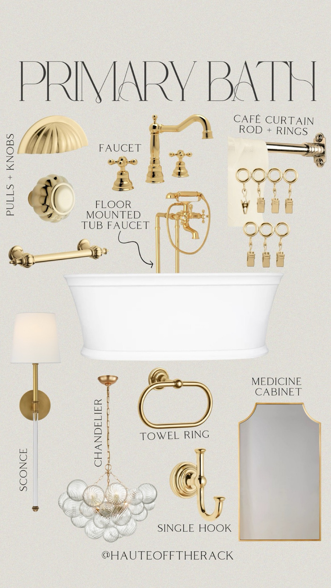 This is all the hardware, plumbing and lighting we used for our primary bathroom. We chose the unlacquered brass finish from @rejuvenation. #rejuvenation #primarybathroom #interiordesign #sconce #visualcomfort #homedecor 

#LTKHome
