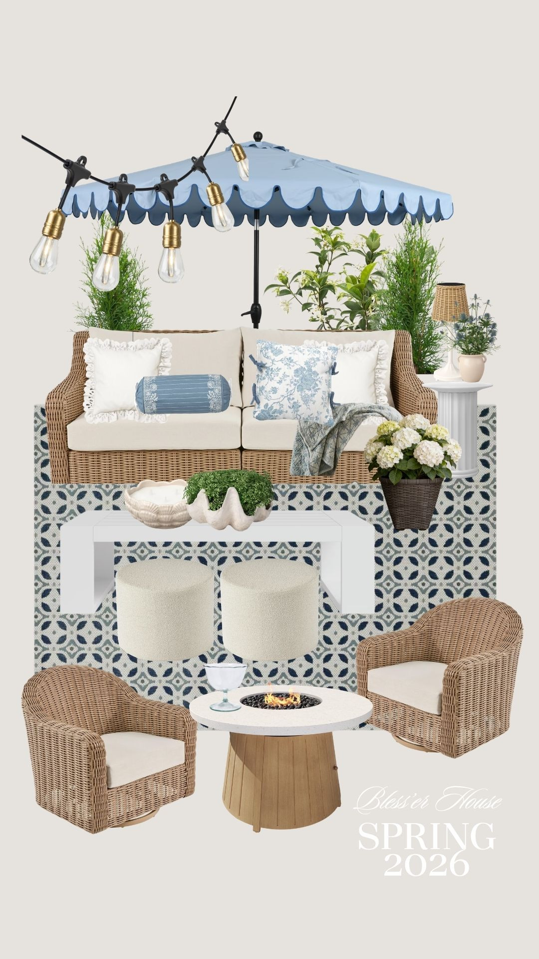 Timeless backyard oasis! 🤍

outdoor patio furniture set | neutral outdoor furniture | wicker swivel chairs | blue patio umbrella with scalloped edge | outdoor string lights | striped outdoor poufs | modern outdoor rug | rattan outdoor sofa | white metal coffee table | outdoor lanterns with candles | timeless patio setup | backyard seating ideas | spring summer patio decor | neutral backyard inspiration | cozy outdoor living space | outdoor entertaining essentials | resort style patio furniture | patio furniture 2026 | classic outdoor lounge setup 

#LTKSeasonal