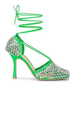 Bottega Veneta Sparkle Stretch Lace-Up Sandals in Green | FWRD 