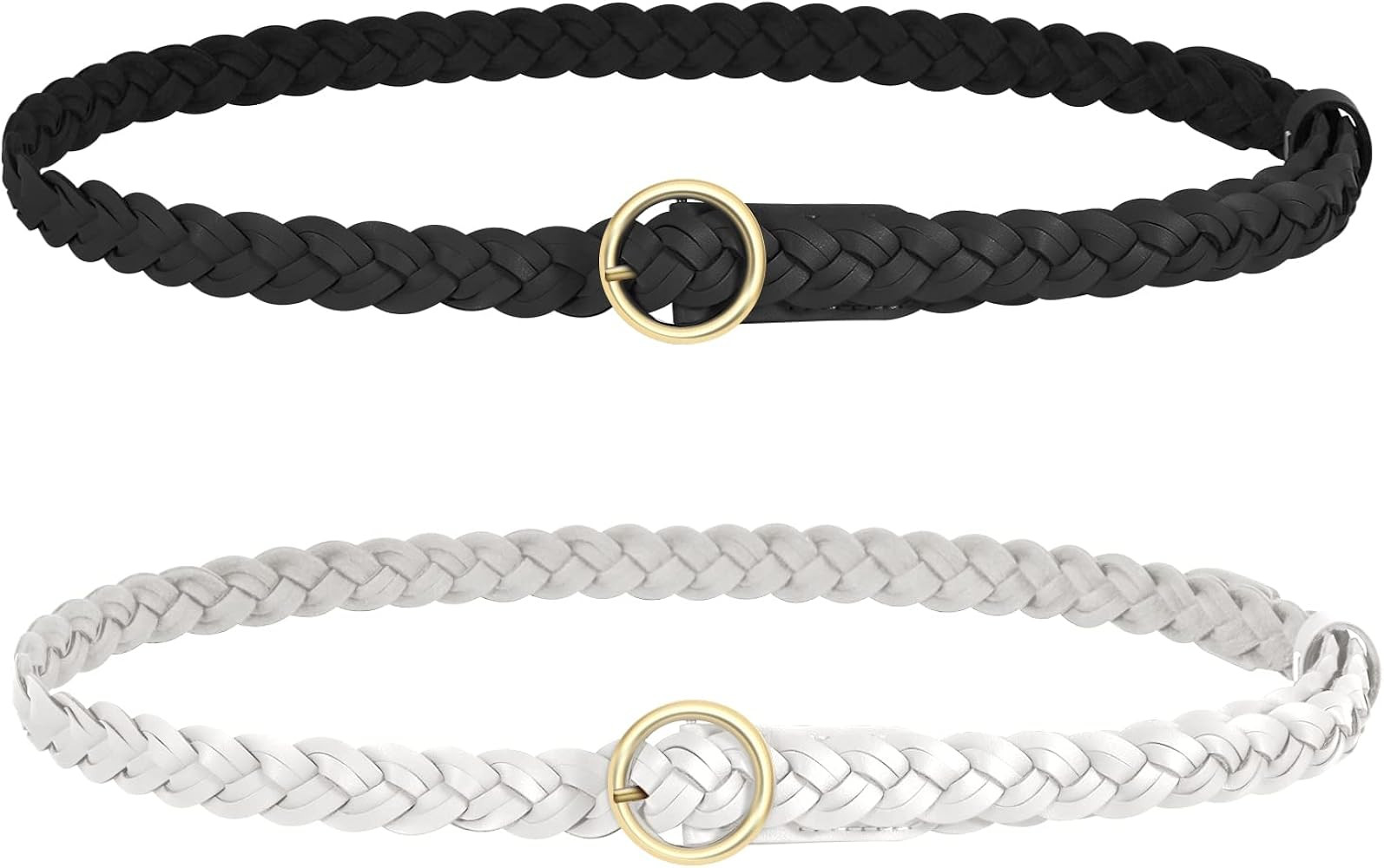 JASGOOD Women’s Braided Leather Belts Skinny Woven Waist Belts for Jeans Pants Dress | Amazon (US)