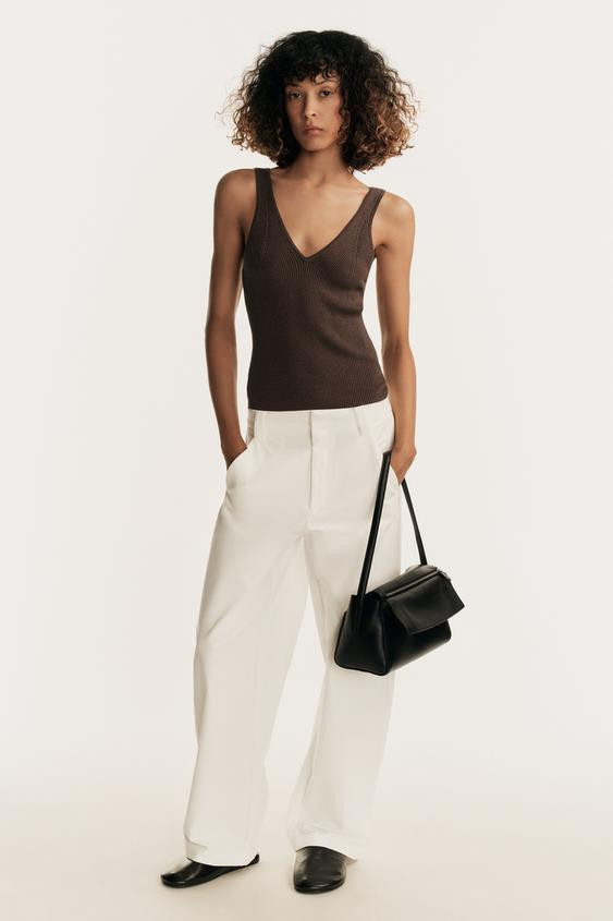 Zara - Knit Strap Top - Brown - M - Woman | Zara US